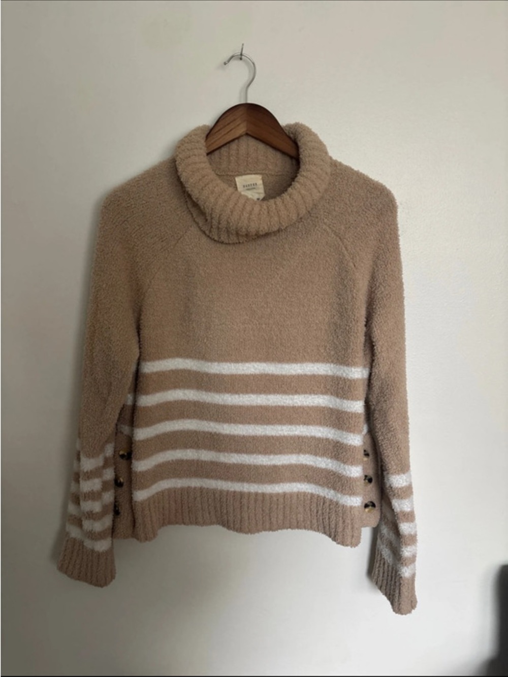 Harper Tan & White Striped Turtleneck Sweater